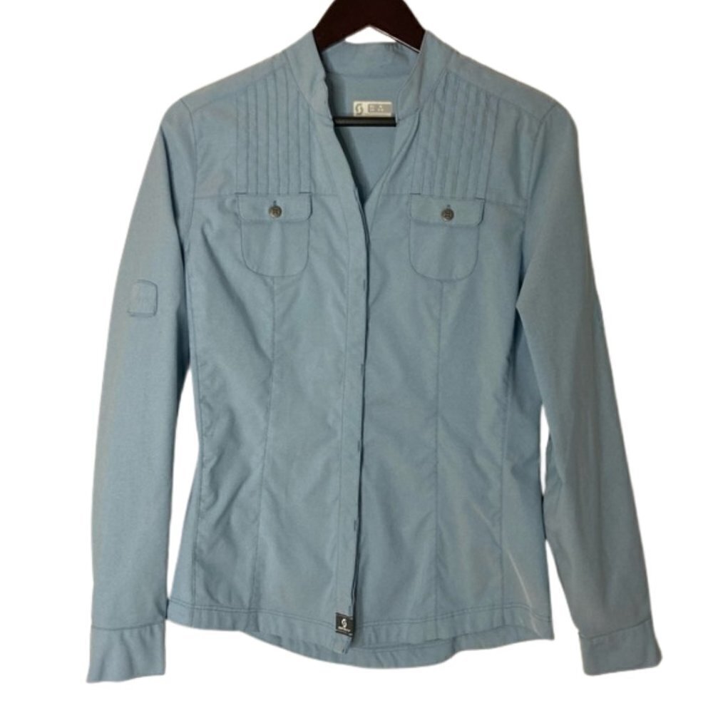 Scott Women's Small 4/6 Nylon Long Sleeve Button Down Shirt Blue Ski Outdoor